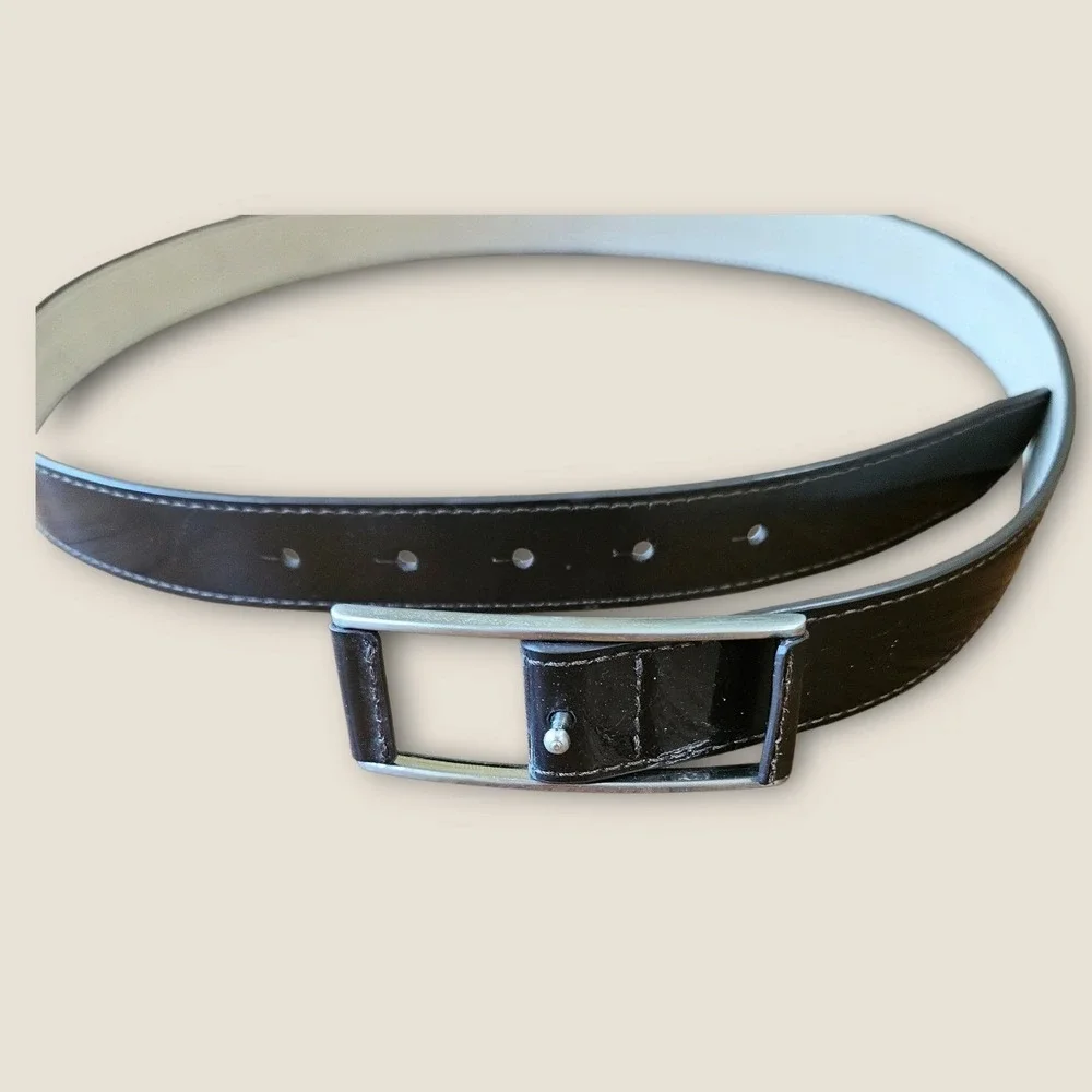 Cole‎ Haan Mens Large Brown Leather Dress Belt Silver Buckle B20696 Espresso